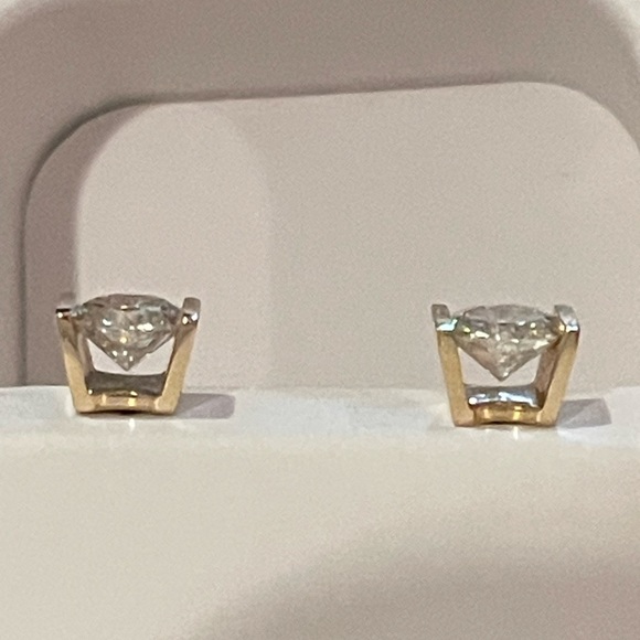 Fine Custom Made Cushion Cut Moissanite Earrings Solid 14K Yellow Gold - Picture 3 of 12